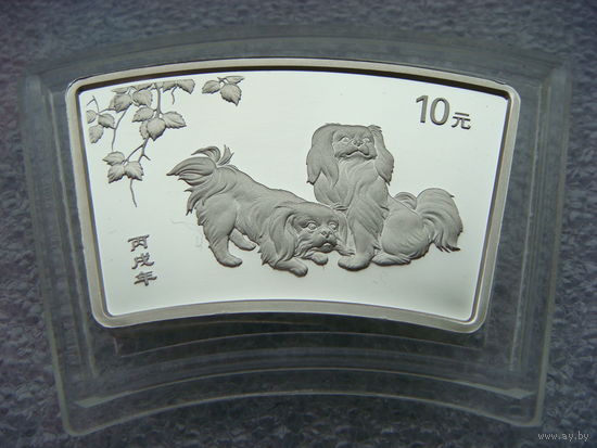 10 юаней Китай КНР 2006 г. Год Собаки Лунный календарь веерная Серебро 999, вес 31.1 гр.
