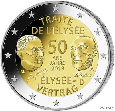 2 евро 2013 Германия J 50 лет подписания Елисейского договора UNC из ролла