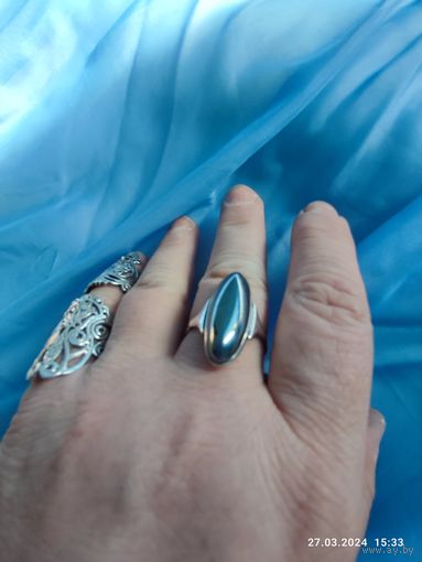 Кольцо перстень с гематитом. 925.