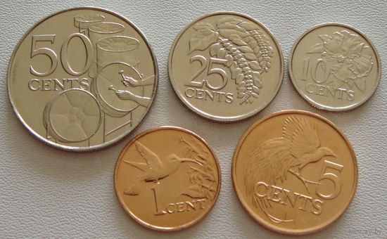 Тринидад и Тобаго. Набор 5 монет = 1,5,10,25,50 центов 2003 - 2015 года  Монеты не чищены!!!