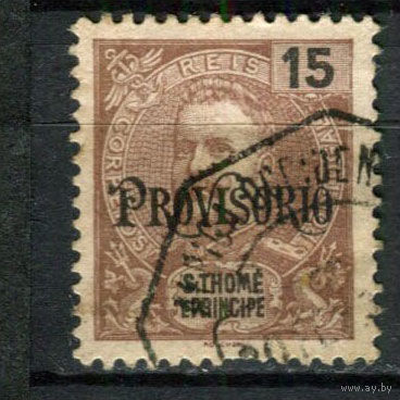 Португальские колонии - Сан Томе и Принсипи - 1902 - Надпечатка PROVISORIO на 15R - [Mi.83] - 1 марка. Гашеная.  (Лот 104AW)