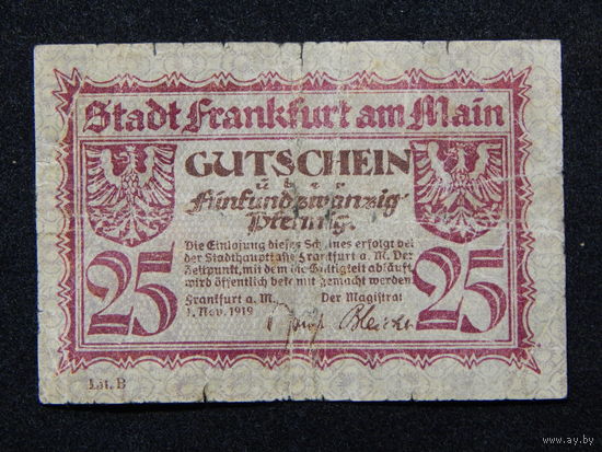 Германия Франкфурт-на-Майне 25 пфеннигов 1919г.
