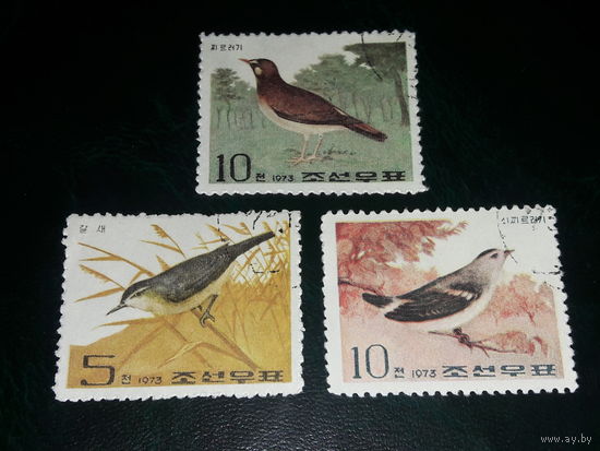 Корея КНДР 1973 Фауна. Птицы. Полная серия 3 марки