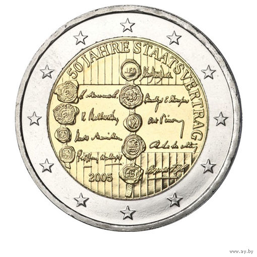 2 евро 2005 Австрия 50-летие подписания Австрийского государственного договора UNC из ролла
