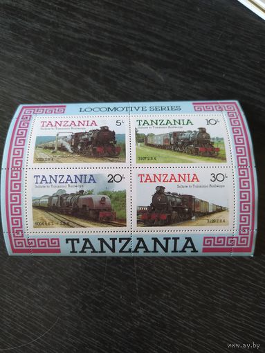 Танзания блок 1985 г. Паровозы, локомотивы.