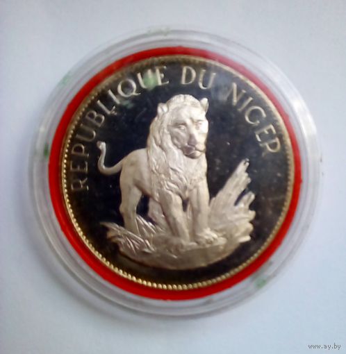 Нигер 10 франков 1968 г. Лев Серебро 0,900 Пруф