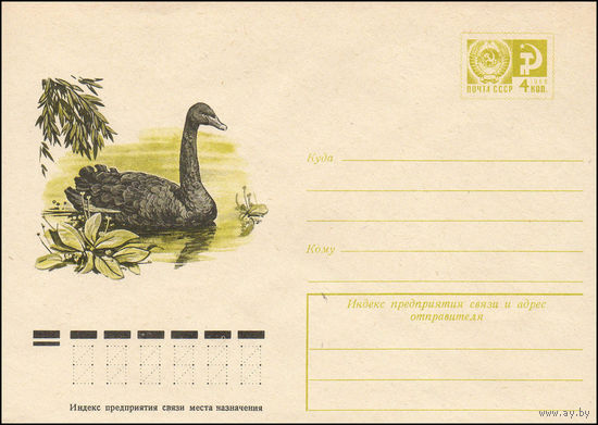 Художественный маркированный конверт СССР N 11113 (10.02.1976) [Черный лебедь]