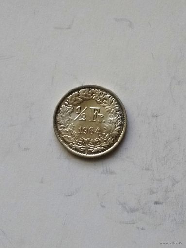Швейцария. 1/2 франка 1964 г. Серебро UNC