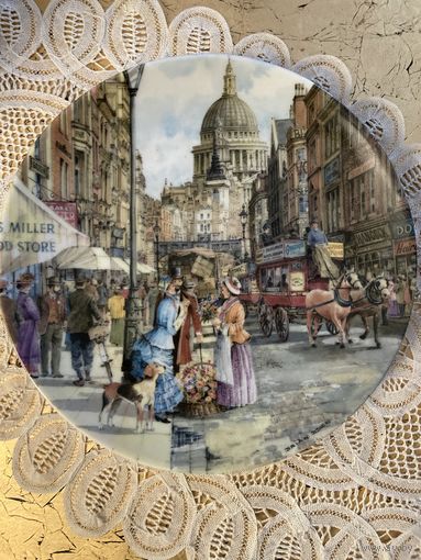 Тарелка Виды старого Лондона Продавцы цветов Англия винтаж