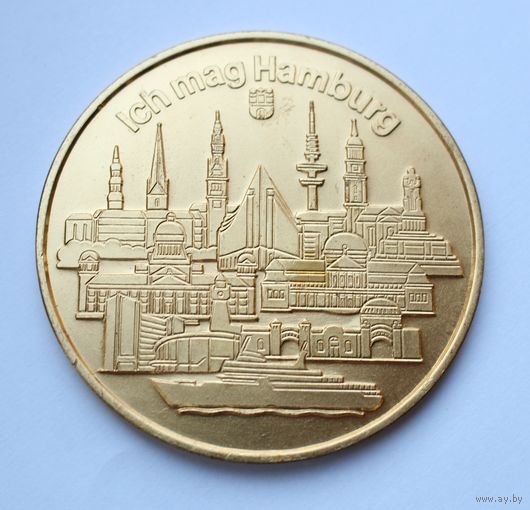 Памятная красивая медаль "Мне нравится Гамбург" - 60мм.
