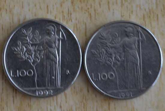 Италия 100 лир 1991