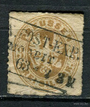 Германские земли - Королевство Пруссия - 1861 - Герб 3Sgr - (с тонким местом) - [Mi.18] - 1 марка. Гашеная.  (Лот 142BP)