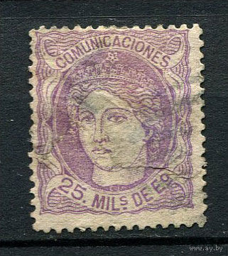 Испания (Временное правительство) - 1870 - Аллегория Испания 25M - (есть тонкие места) - [Mi.100b] - 1 марка. Гашеная.  (Лот 119o)