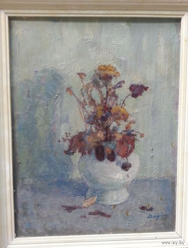 Картина. Худ.Дмухайло И.С."Цветы в белой вазе" 1989 год.
