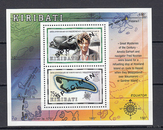 Авиация. Карта. Кирибати. 1999. 1 блок с надпечаткой. Michel N бл40 (4,5 е).