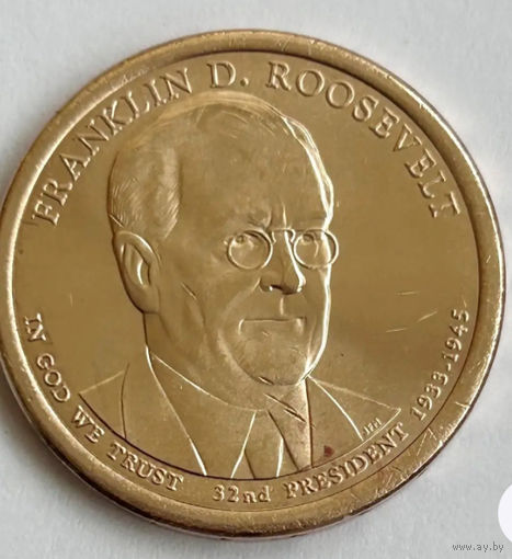 США 1 доллар 2014, 32 Президент Франклин Рузвельт 1933-1945. UNC