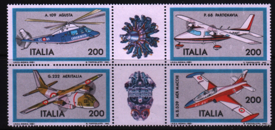 1981 Италия история авиации самолеты вертолет Mi-1752-55 4х-марки**