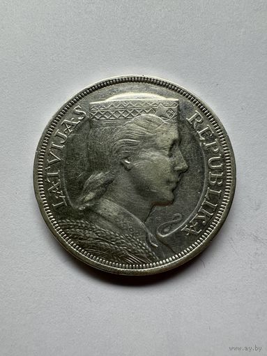Латвия 5 лат 1929 год. Серебро.