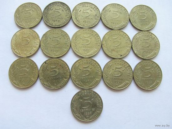 Франция 5 сантимов Цена за монету Список годов внизу