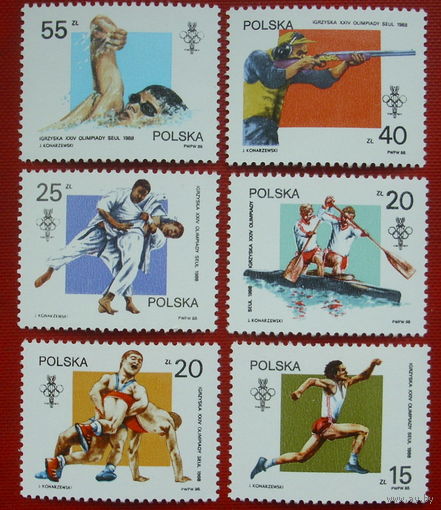 Польша. Спорт. ( 6 марок ) 1988 года. 2-13.