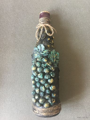 Бутылка ваза декупаж виноград для домашнего вина Отличный подарок Творческая работа