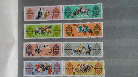 Лошади, птицы, собаки, фауна, костюмы, культура, марки, Монголия, 1970