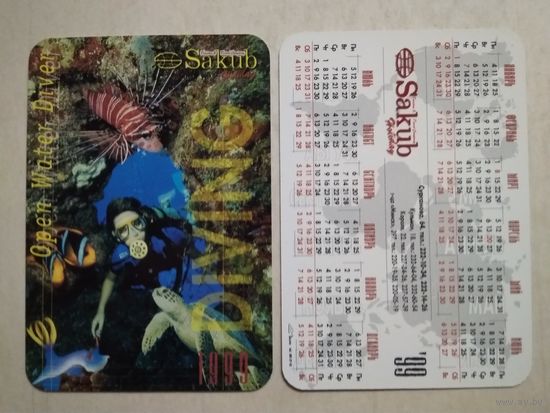 Карманный календарик. г.Минск. Тур компания Сакуб. 1999 год