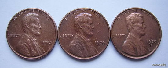 США  центы 1970г. (б/б, "D" и "S")