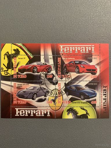 Чад 2012. Автомобили Ferrari. Малый лист