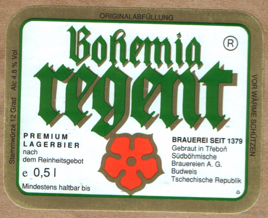 Этикетка пива Bohemia Regent Е401