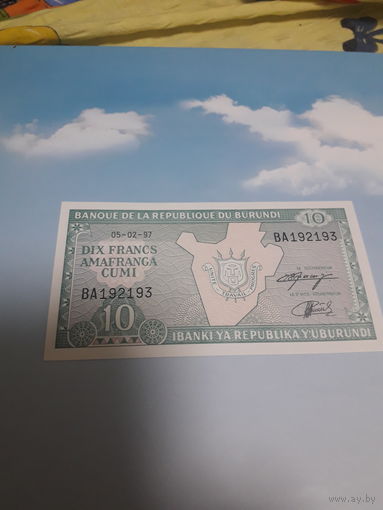 БУРУНДИ 10 франков 1997 год
