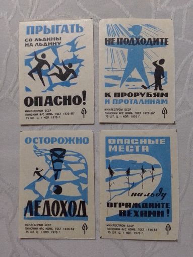 Спичечные этикетки ф.Пинск. Будьте осторожны на льду .1970 год