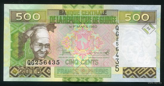 Гвинея 500 франков 2015. P47a. Серия QG. UNC