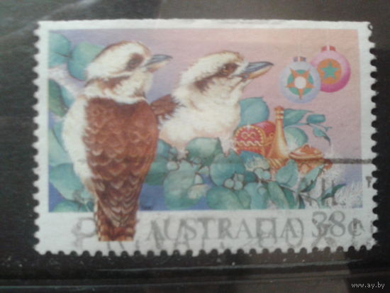 Австралия 1990 Рождество, кукобарра, марка из буклета, обрез сверху