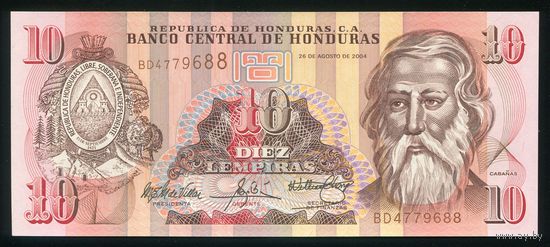 Гондурас 10 лемпира 2004 г. P86c. Серия BD. UNC