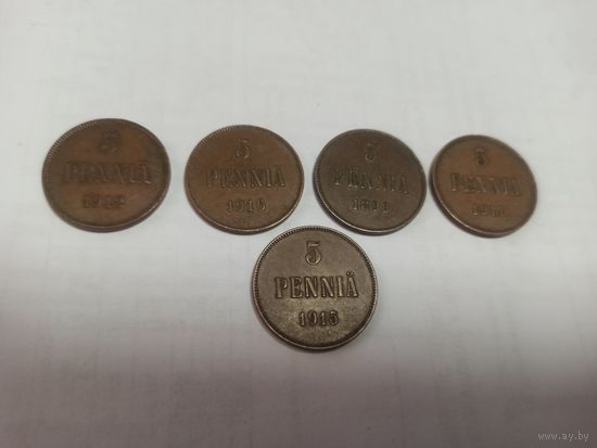 5 пенни,Россия для Финляндии, 5 монет