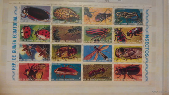 Насекомые, муравьи, шмели, божьи коровки и др, фауна, марки, Гвинея, 1978, блок