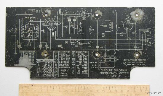 Табличка ( шильдик ) со схемой от американского прибора ( радиочастотометр )  WWII ленд-лиз