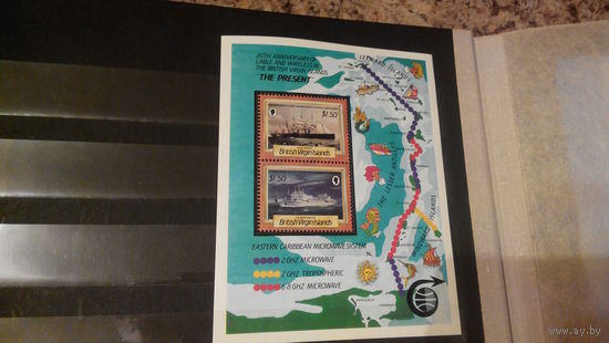 Транспорт, парусники, корабли, флот, рыбы, карты, марки, Британские Виргинские острова, 1986, блок