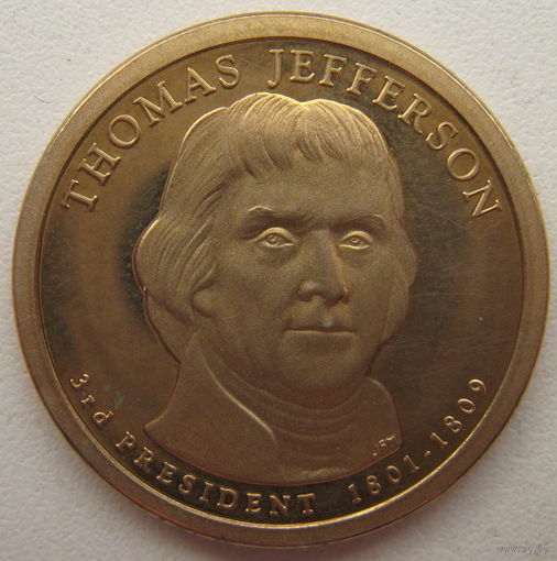 США 1 доллар 2007 г. 3-й Президент США Томас Джефферсон. Пруф. Двор S - Сан-Франциско