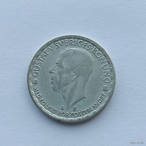 1 крона 1946 года. Швеция. Серебро 400. Монета не чищена. 27