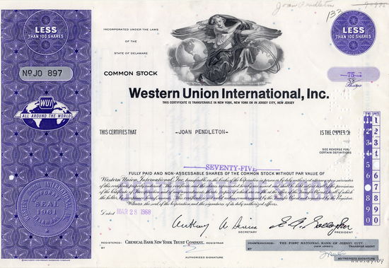 Western Union International, Inc. США (синяя)