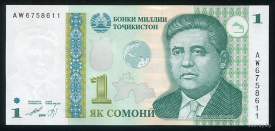 Таджикистан 1 Сомони 1999 (2010) г. P14A. Серия AW. UNC