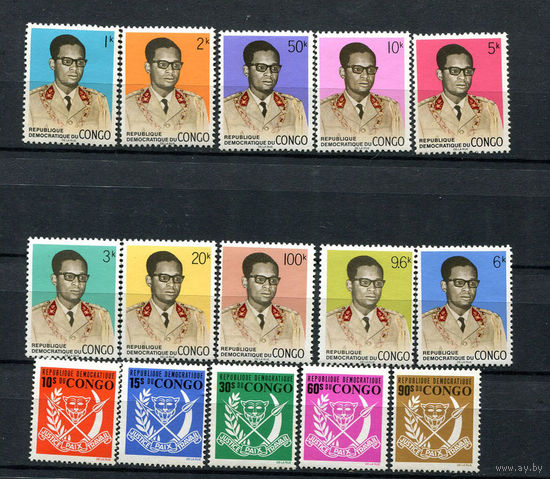 Конго - 1969 - Генерал Мобуту и герб - (у номинала 30 на клее есть желтые пятна) - [Mi. 339-353] - полная серия - 15 марок. MNH.