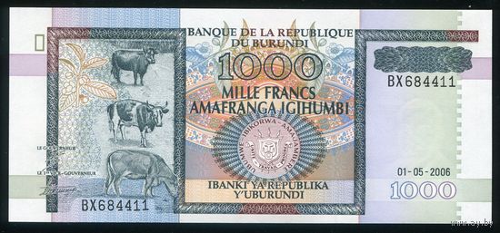 Бурунди 1000 франков  2006 г. P 39d. Серия BX. UNC