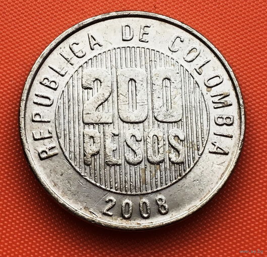 124-16 Колумбия, 200 песо 2008 г. Единственное предложение монеты данного года на АУ