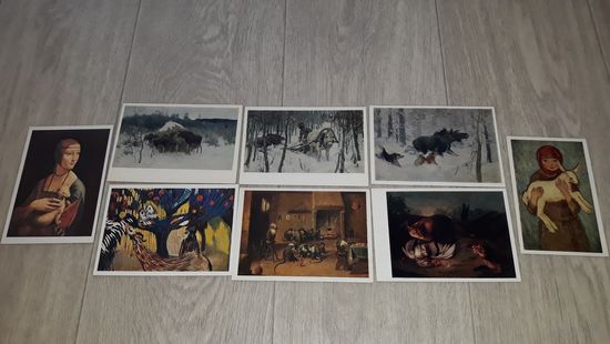 Животные и звери в живописи открытки СССР - лоси обезьяны ягнята лисы и др