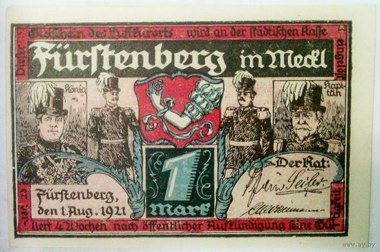 ГЕРМАНИЯ ФЮРСТЕНБЕРГ (БРАНДЕНБУРГ) 1 марка 1921 год - UNC!