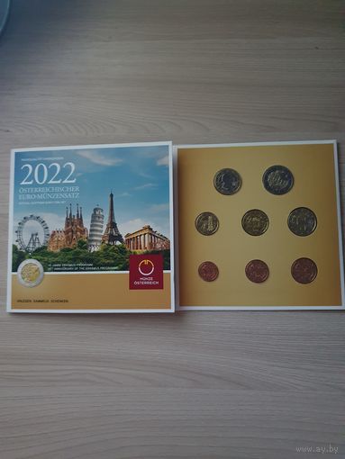 Австрия 2022 г. Официальный набор монет евро от 1 цента до 2 евро (35 лет программе Эразмус (Эрасмус) (8 монет; 3,88 евро)