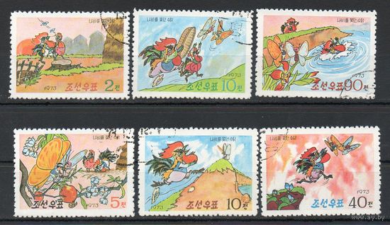 Сказка "Бабочка и петух" КНДР 1973 год  серия из 6 марок